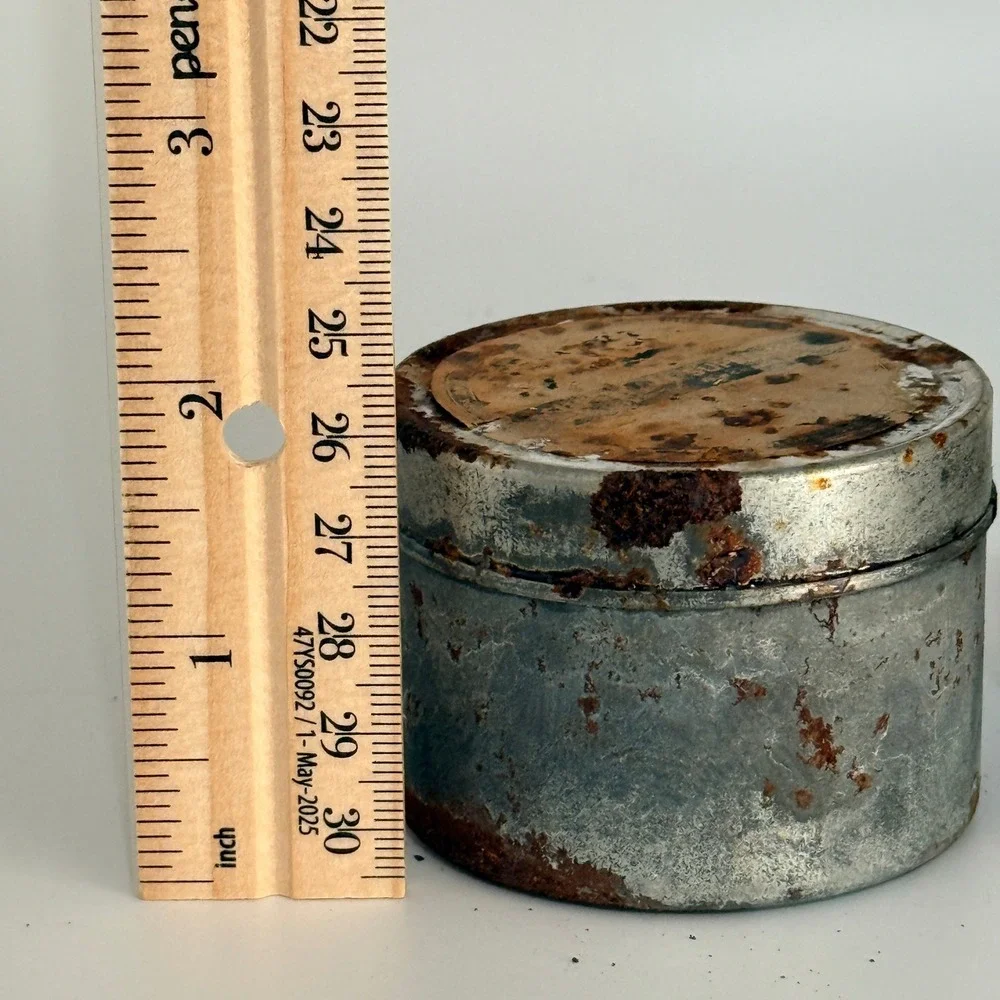 Vintage Industrial Metal Tins Set of 2 Small Round Storage Containers Rusted Tin